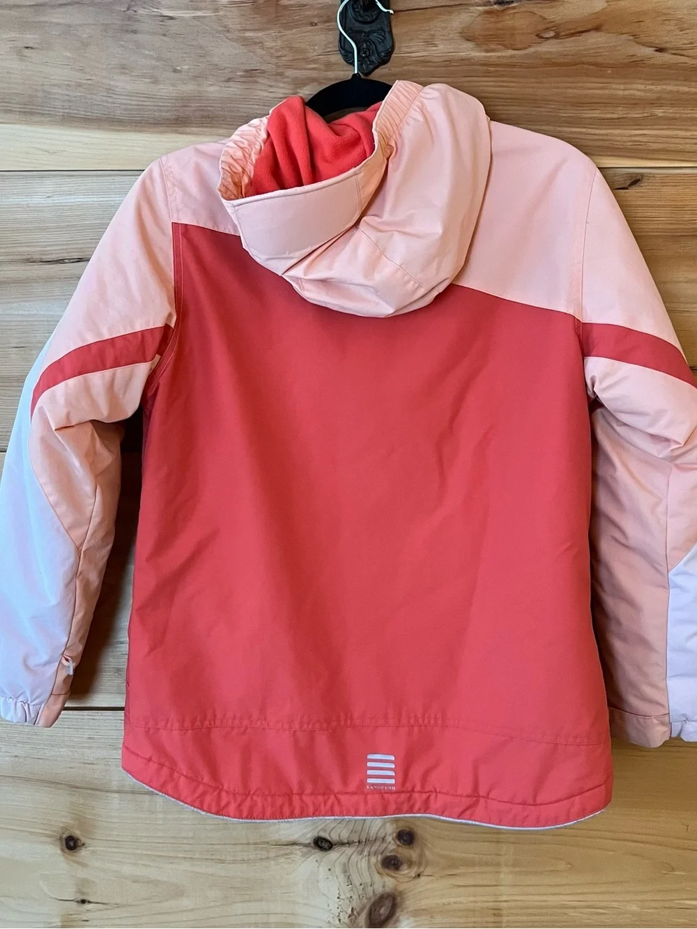 Lands' End Girls' Sz 14 Orange & White Colorblock Hooded Ski Jacket Winter Fun